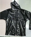 Men's Latex Jackets Batwing Long Sleeve  Rubber Coats with Pocket Zippers Hoodies Male Tops