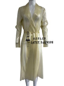 Transparent Latex Overcoat Rubber Long Sleeve Buttoned Coat with Belt Turndown Collar Long Jackets