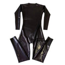 Men's Black Full Body Latex Catsuit Jumpsuit Rubber Bodysuit with Crotch Zip