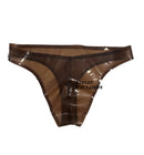 Men's Transparent Brown Thong Rubber Briefs Stereo Crotch