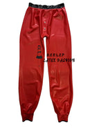 Men's Red and Black Sexy Sports Latex Pants with Buttons Front Rubber Trousers Bottoms