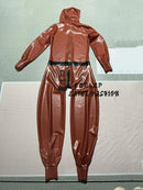 Unisex Transparent Brown Latex Casual Hooded Jumpsuit/rubber Bodysuit