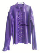 Latex Ruffles Shirts Lady Puff Long Sleeve Blosue Zipper Turn-down Collar Rubber Women's Tops