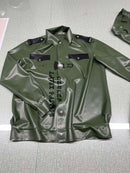 Men's Army Green Latex Uniform Top Rubber Army Shirts and Trousers Set Handmade