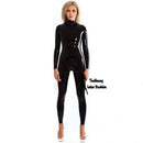 Black Latex Catsuit Neck Entry Ruuber Bodysuit with Crotch Zip