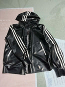 Latex Sports Jacket, Rubber Hooded Top with Side Stripes.