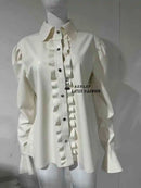 Latex Long Sleeve Slim Female Shirts Smocked Lapel Trim Lace Detail Slim Fit Casual Outerwear