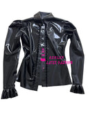Women's Latex Shirt Rubber Lapel Puff Long Sleeve Ruffle Slim Fit Top Jacket