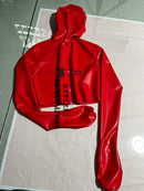 Red Latex Top with Mask, Mittens, Rear Zipper