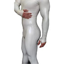 Handmade Men's White Full Body Latex Catsuit Bondage Rubber Bodysuit Hood with Back Crotch Zip