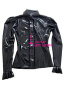 Women's Latex Shirt Rubber Lapel Puff Long Sleeve Ruffle Slim Fit Top Jacket
