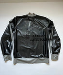Men's Latex Jacket, Long Sleeved Stand Up Collar, Front Zipper Color Blocked Sportswear