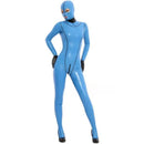 Light Blue Sexy Latex Bodysuit with Hood and Back Crotch Zipper