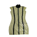 Sexy Sheer Latex Sleeveless Dress with Black Stripes and A Back Zipper.