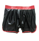 Sexy Latex Unisex Black Boxer Shorts with Red Waist Underwear