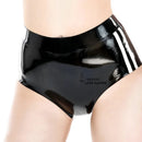 Women's Latex Briefs Rubber Shorts with Double Stripes on Sides
