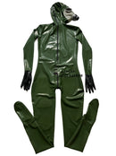 Men's Black Full Cover Latex Catsuit Fetish Bodysuits Attach Gas Mask with Zipper
