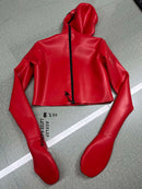 Red 1.0mm Thick Latex Top with Hood, Gloves, and Lockable Zipper