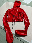 Red Latex Top with Mask, Mittens, Rear Zipper