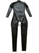 Black Chlorinated Latex Catsuit Rubber Catsuit Back Crotch Zipper