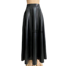 Women's Black Latex Ankle-length Pleated Skirt