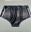 Women's Lake Blue Rubber Briefs with White Stripes on The Sides Latex Sports Shorts