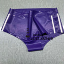 Women's Lake Blue Rubber Briefs with White Stripes on The Sides Latex Sports Shorts