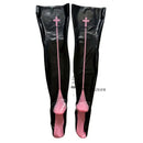Sexy Long Latex Stockings with Cross and Stripes At Back Heel Rubber Thigh Socks