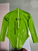 Apple Green Latex Catsuit/swimsuit/gymnastics Suit with Back and Crotch Zippers.