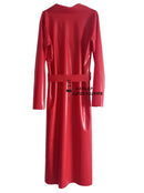 Women's Fashion Latex Red Coat Rubber Uniform Long Trench Coat