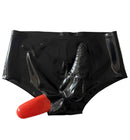 Men's Latex Briefs Rubber Shorts with Condom and Anal Sleeve