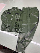 Men's Army Green Latex Uniform Top Rubber Army Shirts and Trousers Set Handmade