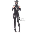 Black Latex Catsuits Dog Ears Hood 3D Breast with Back Crotch Zipper