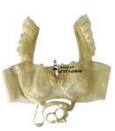 Women Latex Ruffles Steel Ring Bra Back Button Fetish Rubber Underwear with Bow