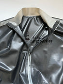 Men's Latex Jacket, Long Sleeved Stand Up Collar, Front Zipper Color Blocked Sportswear