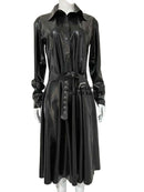 Women's Elegant Fashion Latex Trench Coat Jacket Rubber Solid Color Long Sleeves Long Coat Lapel Belt Dress