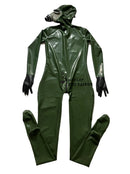 Men's Black Full Cover Latex Catsuit Fetish Bodysuits Attach Gas Mask with Zipper