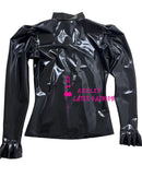Women's Latex Shirt Rubber Lapel Puff Long Sleeve Ruffle Slim Fit Top Jacket