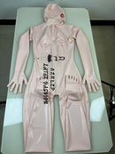 Unisex Baby Pink Sexy Latex Bodysuit Rubber Bodysuit with 3D Chest ，Hood Gloves Socks