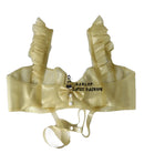 Women Latex Ruffles Steel Ring Bra Back Button Fetish Rubber Underwear with Bow