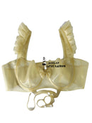 Women Latex Ruffles Steel Ring Bra Back Button Fetish Rubber Underwear with Bow