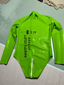 Apple Green Latex Catsuit/swimsuit/gymnastics Suit with Back and Crotch Zippers.