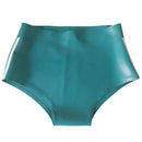 Women's Lake Blue Rubber Briefs with White Stripes on The Sides Latex Sports Shorts