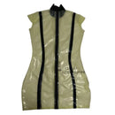 Sexy Sheer Latex Sleeveless Dress with Black Stripes and A Back Zipper.