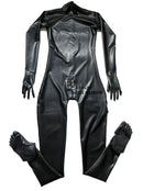 Black Sexy Latex Catsuit Rubber Catsuit Lockable Zipper with Gloves and Five-finger Socks
