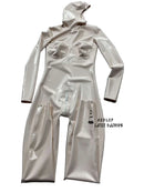 Face-Entry Latex Bodysuit / Rubber Catsuit — 3D Bust & Crotch Zippers