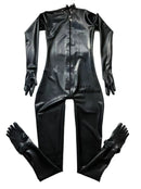 Black Sexy Latex Catsuit Rubber Catsuit Lockable Zipper with Gloves and Five-finger Socks