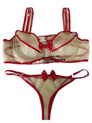 Latex Gummi Bow Shorts Bra Set Underwear Thong
