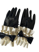 Ladies Latex Gloves Rubber Gloves with Bow Ruffles