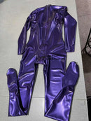 Metallic Purple Women's Latex Sexy Bodysuit with 3D Chest and Back Crotch Zipper